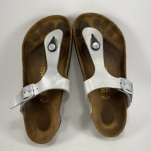Birkenstock Gizeh Slide Sandals Womens Size 36 US Size 5-5.5 Silver Metallic - Picture 6 of 9